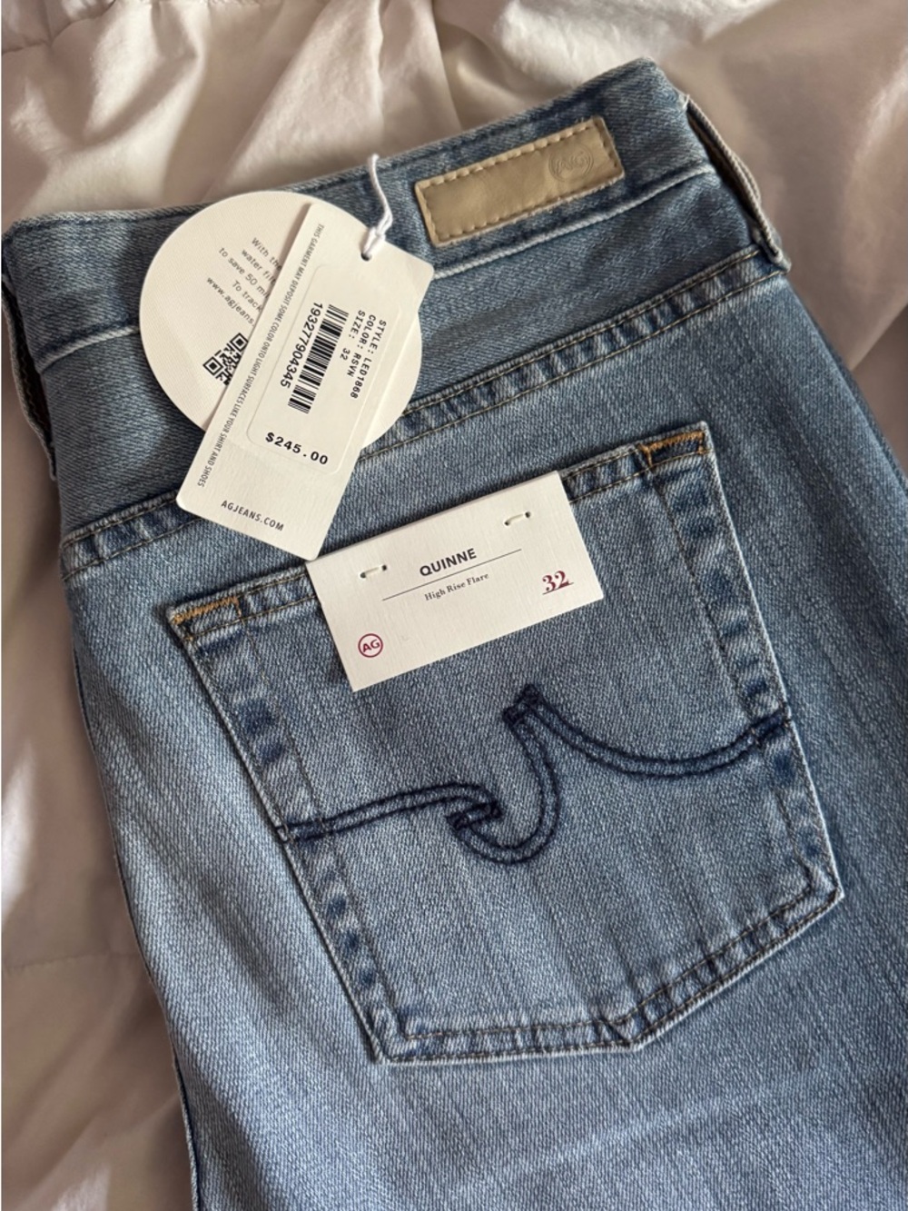 AG Adriano Goldschmied Quinne High Rise Flare size 32 R Jeans - Light Blue Denim